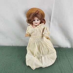 Antique 8-9" German? Bisque‎ Doll Composition Body w/ Dress & Hat